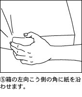 箱の左向こう側の角に紙を沿わせます。