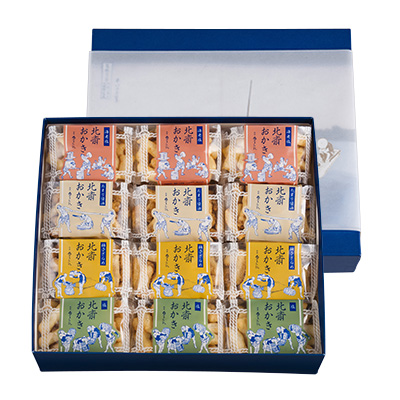 北斎箱両国橋詰合せ　焼き　（北斎おかき4種各3袋入）